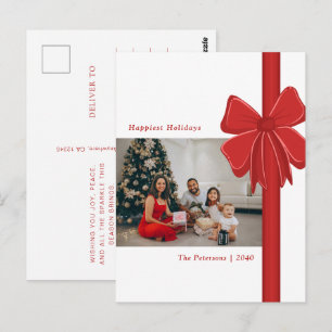Süße rote Schleife umwickeltes Foto Weihnachten Postkarte