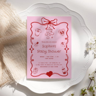 Süße rote und rosa Babyparty für Mädchen oder Jung Einladung