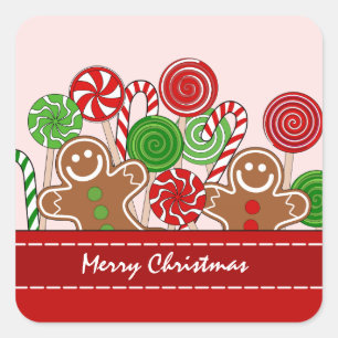 Süße rote Weihnachtslebkuchen Quadratischer Aufkleber