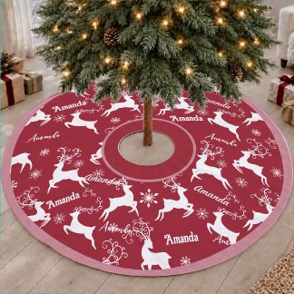 Süße rote wiederholende Namens-Rentier-Weihnachtsd Polyester Weihnachtsbaumdecke