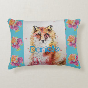 Süße Rotfuchs-Tier Teal-Rose Rosen Dekokissen