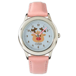 Süße Rotnasenhirsch-Kinderuhr personalisiert Armbanduhr