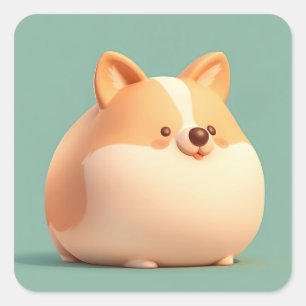 Süße runde Ton-Corgi-Figur Quadratischer Aufkleber