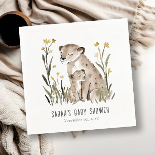 Süße rustikale Mumie und Baby-Tiger-Blattwerk-Baby Serviette
