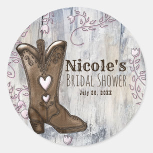 Süße Rustikale Rosa Cowgirl-Herzstiefel Hochzeitsd Runder Aufkleber