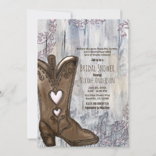 Süße Rustikale Rosa Herz Cowgirl Stiefel Brautpart Einladung