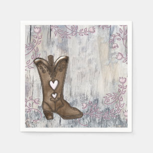Süße Rustikale Rosa Herz Cowgirl Stiefel Brautpart Serviette