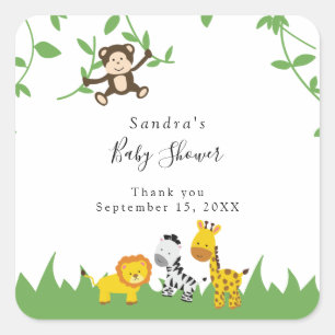 Süße Safari-Baby-Shower-Hintergrund Dschungeltiere Quadratischer Aufkleber