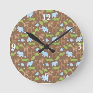 Süße Safari-Dschungel-Tier-Kinderzimmer-Uhr Runde Wanduhr