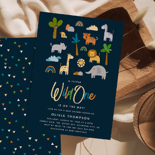 Süße Safari-Dschungel-Tier-Wilde-Eins-Baby-Party Einladung