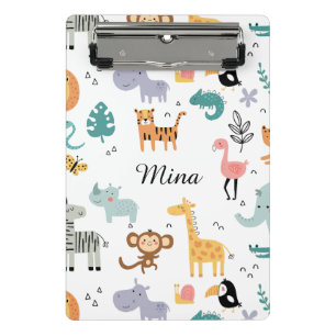 Süße Safari-Dschungeltiere Personalisierter Babyna Mini Klemmbrett