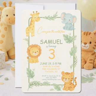 Süße Safari-Tiere Dschungel Kinderparty Geburtstag Einladung