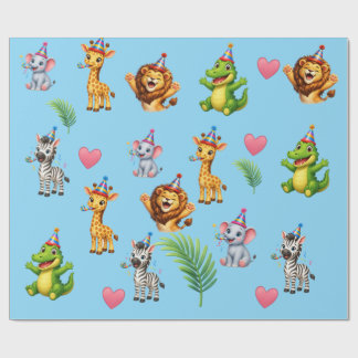 Süße Safari-Tiere Geburtstags-Geschenkpapier | Jun Geschenkpapier