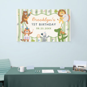 Süße Safari-Tiere Junge 1. Geburtstagsbanner Banner