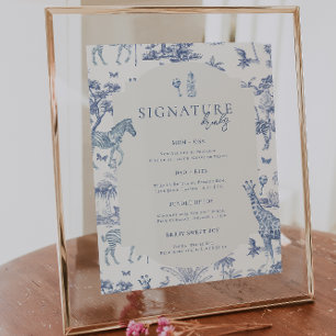 Süße Safari Toile de Jouy Blaues Baby Shower Get Poster