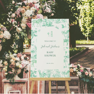 Süße Safari Toile de Jouy Mint Baby Shower Poster