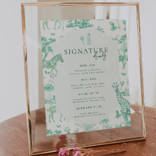 Süße Safari Toile de Jouy Mint Baby Shower Trink Poster