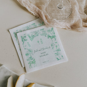 Süße Safari Toile de Jouy Mint Babyparty Serviette