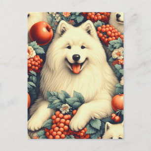 Süße Samojeden-Blumenmalerei Postkarte