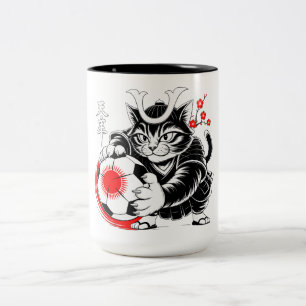 Süße Samurai-Katze Fußball-Geschenk für Japan-Fans Zweifarbige Tasse