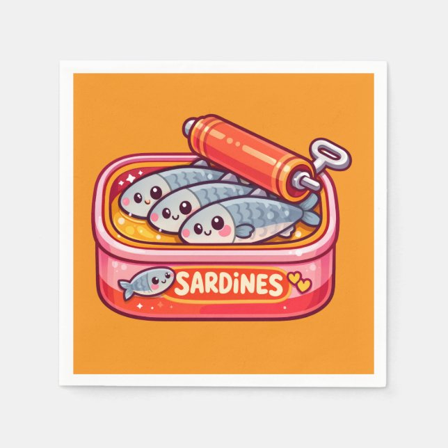 Süße Sardinen Fisch Cartoon Serviette (Vorderseite)