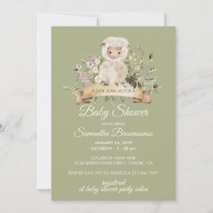 Süße Schaf-Botanical-Sage-Baby-Party Einladung