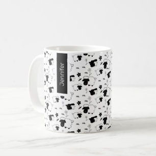 Süße Schaf-Illustration Schwarz-Weiß-Monogramm Kaffeetasse