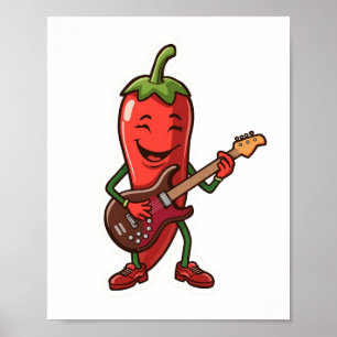 Süße scharfe Chili-Pfeffer spielen elektrische Git Poster