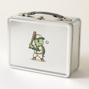 Süße Schildkröte Baseball-Schläger Vintage-Vektor- Metall Brotdose
