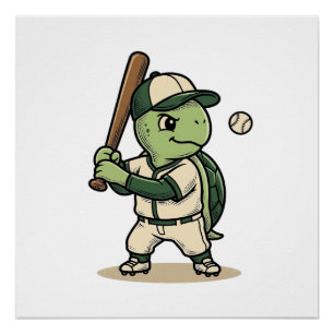 Süße Schildkröte Baseball-Schläger Vintage-Vektor- Poster