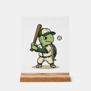 Süße Schildkröte Baseball-Schlagmann Vintage-Vekto Acrylschild