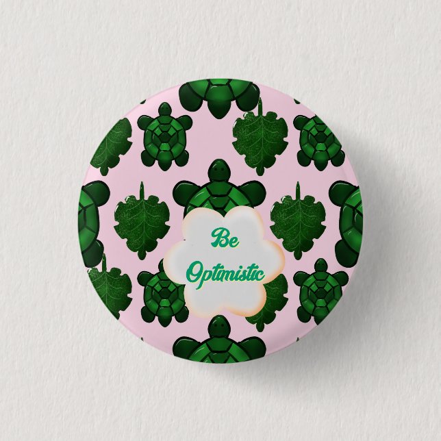 Süße Schildkröte Blätter Nahtloses Muster, Tropisc Button (Vorderseite)