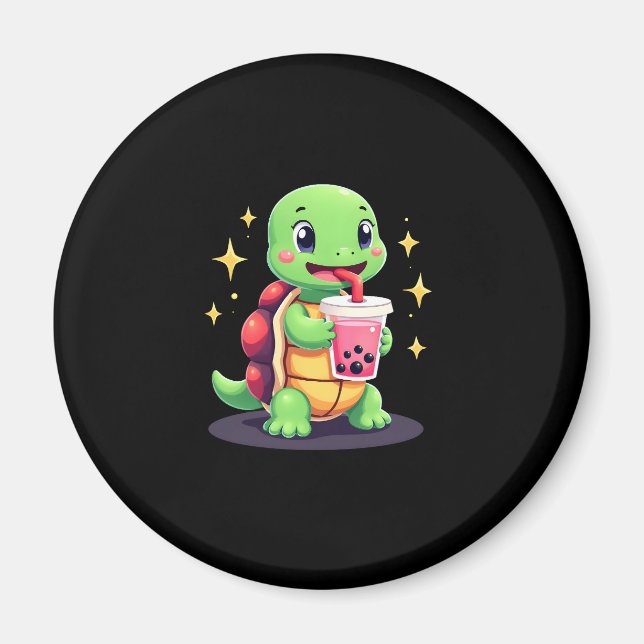 Süße Schildkröte, die Boba trinkt. Lustige Boba-Sc Magnet (Vorne)