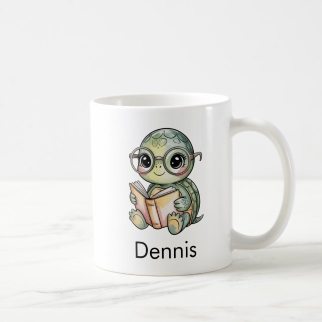 Süße Schildkröte liest ein Buch Custom Kaffeetasse (Rechts)
