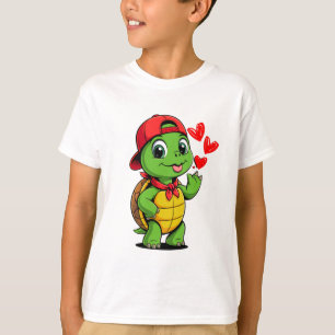 Süße Schildkröte mit Hut und Herzen Cartoon-Tiere T-Shirt