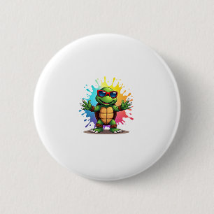 Süße Schildkröte mit Sonnenbrille, Farbspritzer, M Button