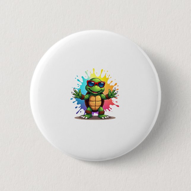 Süße Schildkröte mit Sonnenbrille, Farbspritzer, M Button (Vorderseite)