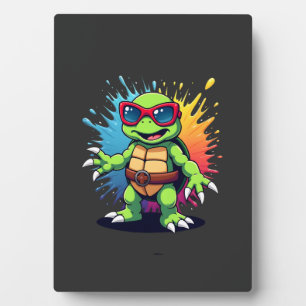 Süße Schildkröte mit Sonnenbrille, Farbspritzer, M Fotoplatte