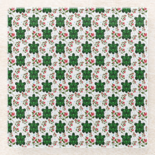 Süße Schildkröte und florales nahtloses Muster Glasuntersetzer