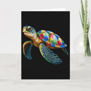 Süße Schildkröte und Puzzleteile Autismus-Bewussts Karte
