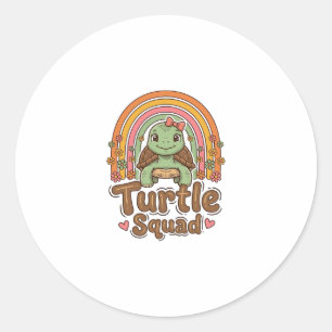 Süße Schildkröten-Mannschaft Regenbogen-Blumen-Vek Runder Aufkleber