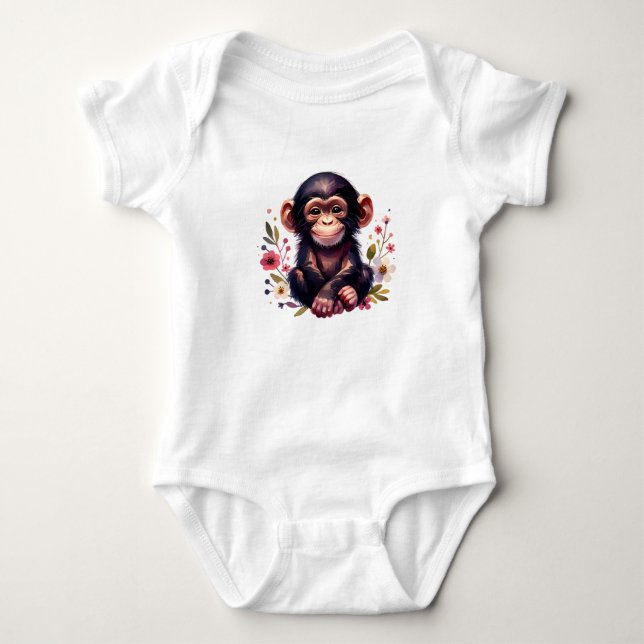 Süße Schimpansen-Illustration Baby Strampler (Vorderseite)