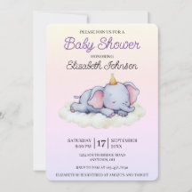 Süße Schlafelefanten-Baby-Shower-Einladung