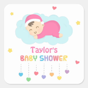 Süße Schlafende Baby Mädchen Dusche Party Etikette Quadratischer Aufkleber