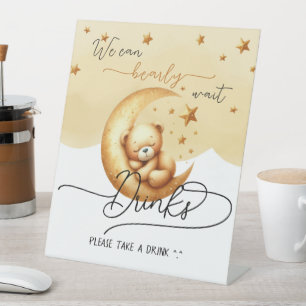 Süße schlafende Bär auf Mond Baby Shower Getränke Sockelschild
