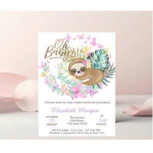 Süße schlafende Faultier Schmetterlinge Baby Showe Einladung