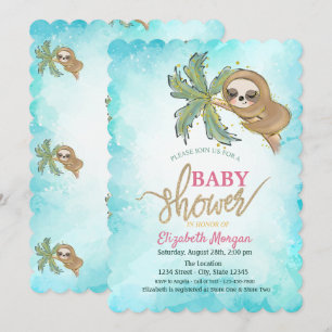Süße schlafende Faultier-Tropen-Baby-Party Einladung