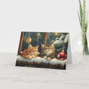 Süße schlafende Kätzchen unter dem Weihnachtsbaum Feiertagskarte