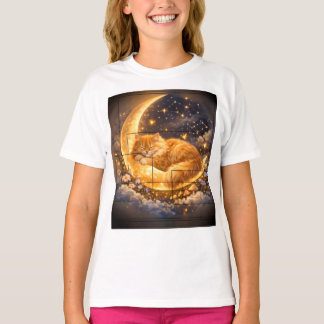 Süße schlafende Katze auf Halbmond-Kinder-T-Shirt T-Shirt