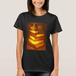 Süße schlafende Katze ruht auf einem Bücherstapel T-Shirt